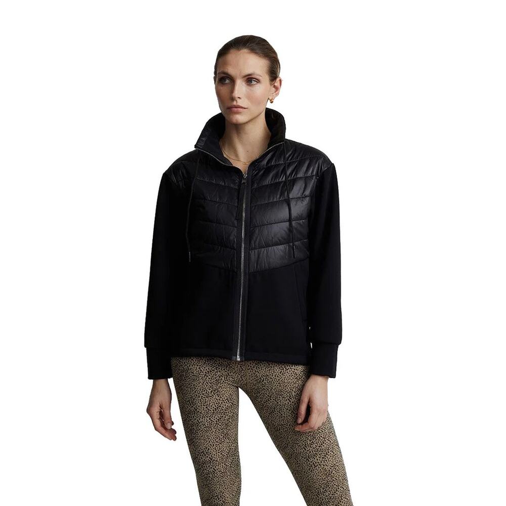 Varley Balfern Mixed Media Quilted Jacket Soft Jersey Black Size L Large